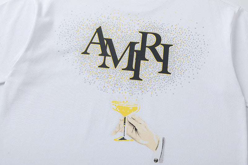 AMIRI Crystal Embellished Champagne Logo T-Shirts AMIRI