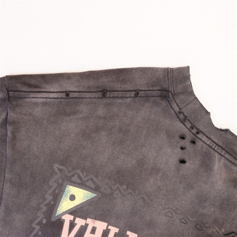 Letter Print Distressed T-shirt